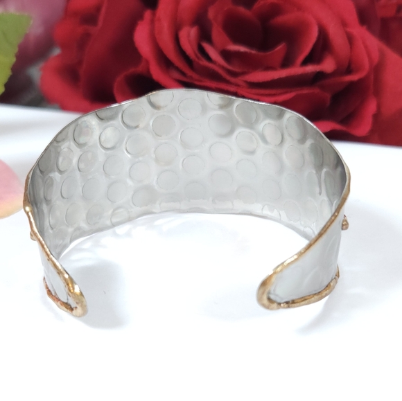 Gold & Bronze Swirl Hammer Texture Silver Cuff Bracelet Mixed Metal Bracelet - Picture 3 of 11